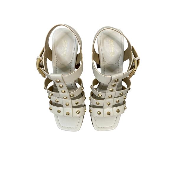 Michael Kors Jagger Studded Platform Sandals Block Heels Leather Cream Size 6M - Picture 3 of 10